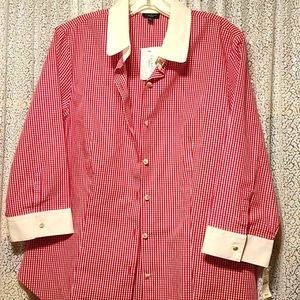 NwT Talbots Red/White Checkered L/S Blouse
